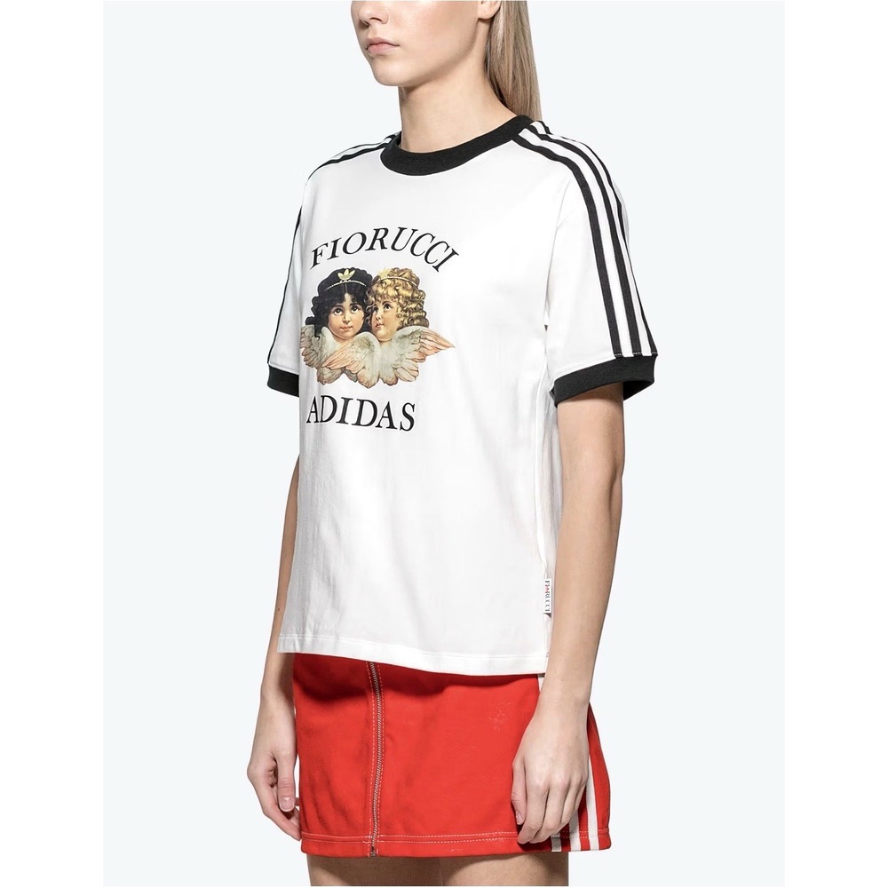 Fiorucci X Adidas Women White Cotton Ringer Graphic Angels T-Shirt SZ S